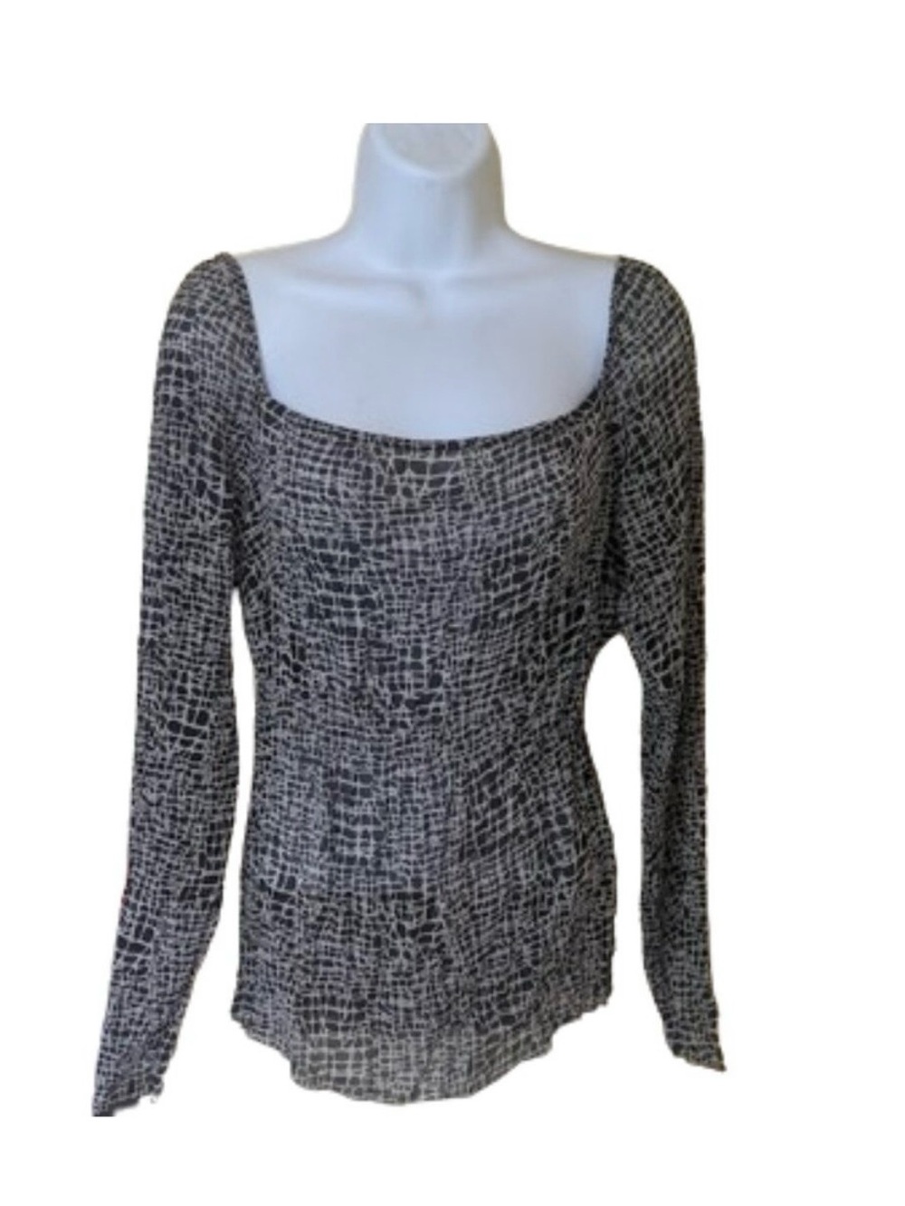 Kenneth Cole Black and White Square Neck Long Sleeve Top